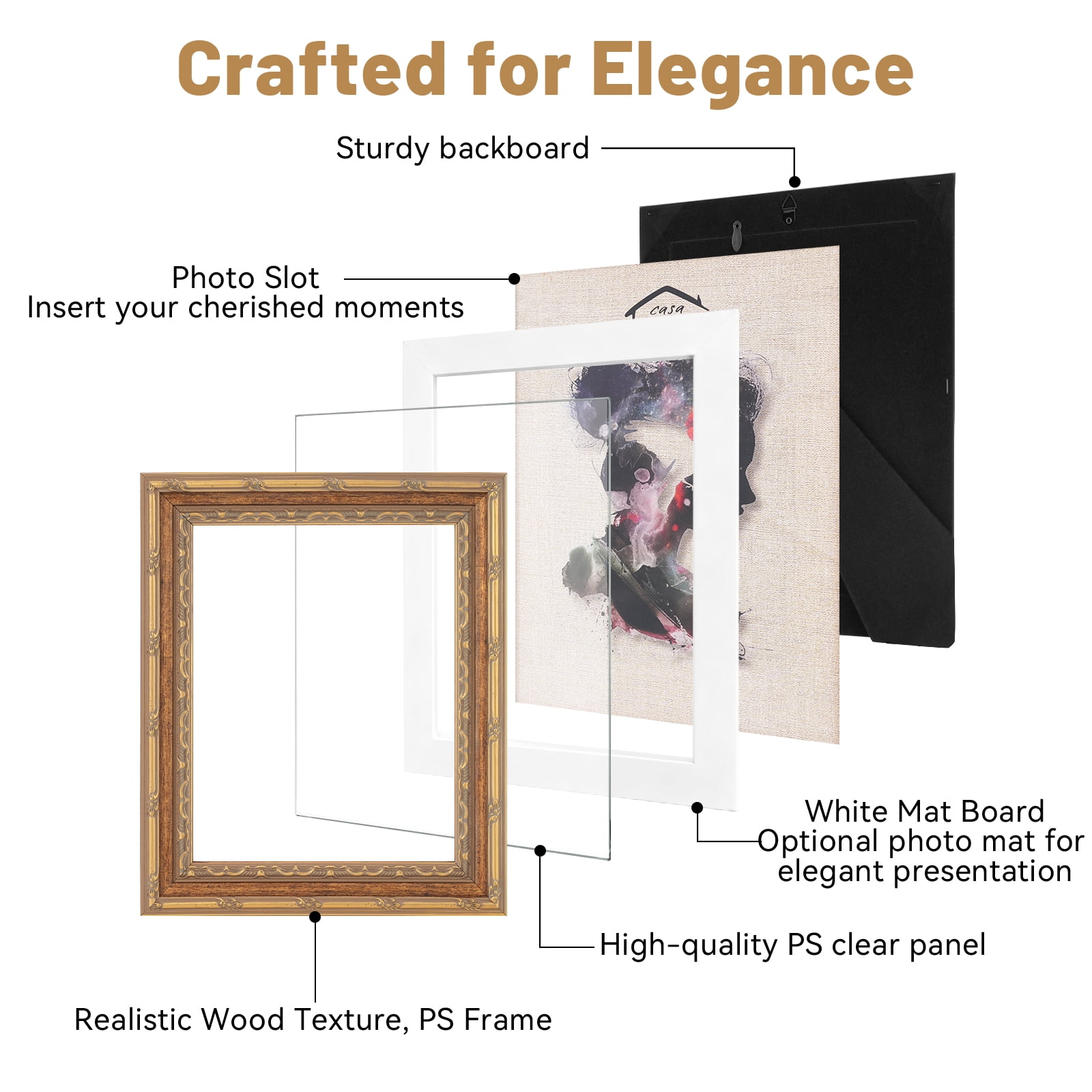 CasaDHG 2 Pack 8x10 Vintage Antique Picture Frames with Glass, Retro Design for Home, Office & Wedding Decor, Gold