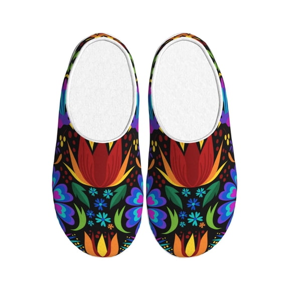 Xecao Colorful Floral Print Cotton Slippers Fuzzy Warm Cozy Slippers Non Slip House Slippers For Indoor Outdoor Cotton Slippers House Slippers-35/36