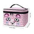 thumbnail image 6 of HELLHERO Portable Makeup Case Zipper Storage Bag Pink Leopard with Cartoon Face Double Zipper Polyester with Brush Holder 8.86 x 6.5 x 5.9 Inches With Brush Storage for Woman, 6 of 6