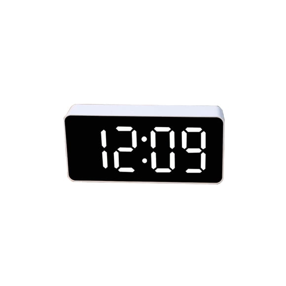Bewildely Reloj despertador Digital LED, medidor de temperatura, de escritorio, brillo ajustable, alarma de 12/24H, termómetro de reloj con espejo Decoración del hogar Concha blanca/blanco