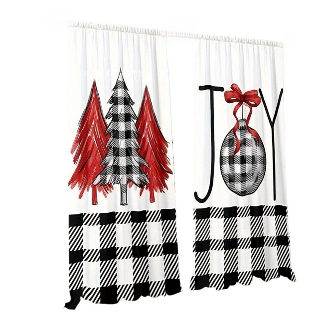 uhnmki Rideaux Imprimés de Vacances 2D Plats Imprimés Rouges de Noël avec Flocons de Neige et Branches pour Chambre Salon Fête de Vacances