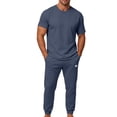thumbnail image 5 of Workout Sets for Men Loungewear Set Short Sleeve Shirt Summer Loose Breathable Casual Daily Round Collar Suit Navy L, 5 of 5