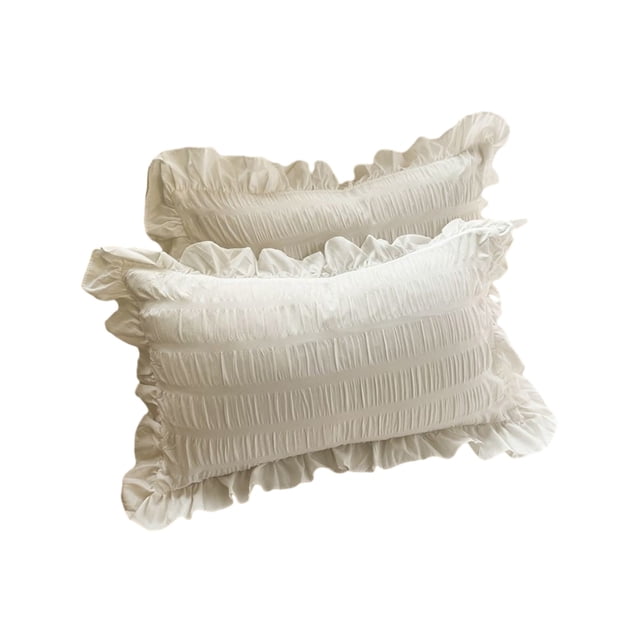 Ohufall White Striped Ruffled Pillow Covers Hotel Quality Cute Case For Children Home Goods Queen Size Pillows Cover Set Of Two