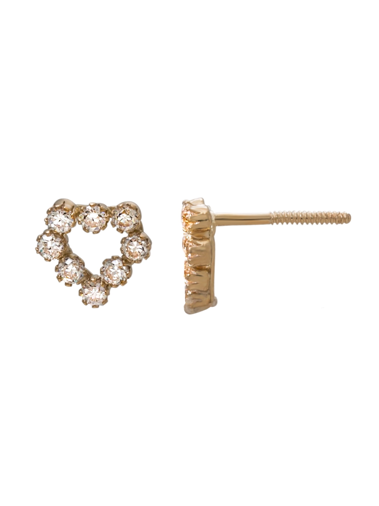 Brilliance Fine Jewelry Girl’s 14K Yellow Gold CZ Heart Cluster Stud Earrings