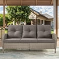 thumbnail image 2 of POCASSY 72 Inch Width Outdoor Wicker Sofa Patio Couch with Cushions, All Weather Gray Wicker Sofa Patio 3 Seater Sofa Couch for Porch, Deck, Balcony, Gray, 2 of 9