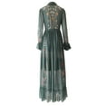 thumbnail image 4 of Women's Vintage Pastoral Flower Long Dress V-Neck Long Sleeve Western Dress Fall Casual Maxi Dress Army Green L, 4 of 6