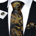 thumbnail image 4 of Barry.Wang Men's Tie Set with Handkerchief Cufflinks Flower Paisley Silk Necktie Wedding Business Party, 4 of 4