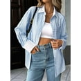 thumbnail image 4 of Womens Striped Button Down Shirt Casual Long Sleeve Blouse Top Blue XL, 4 of 8