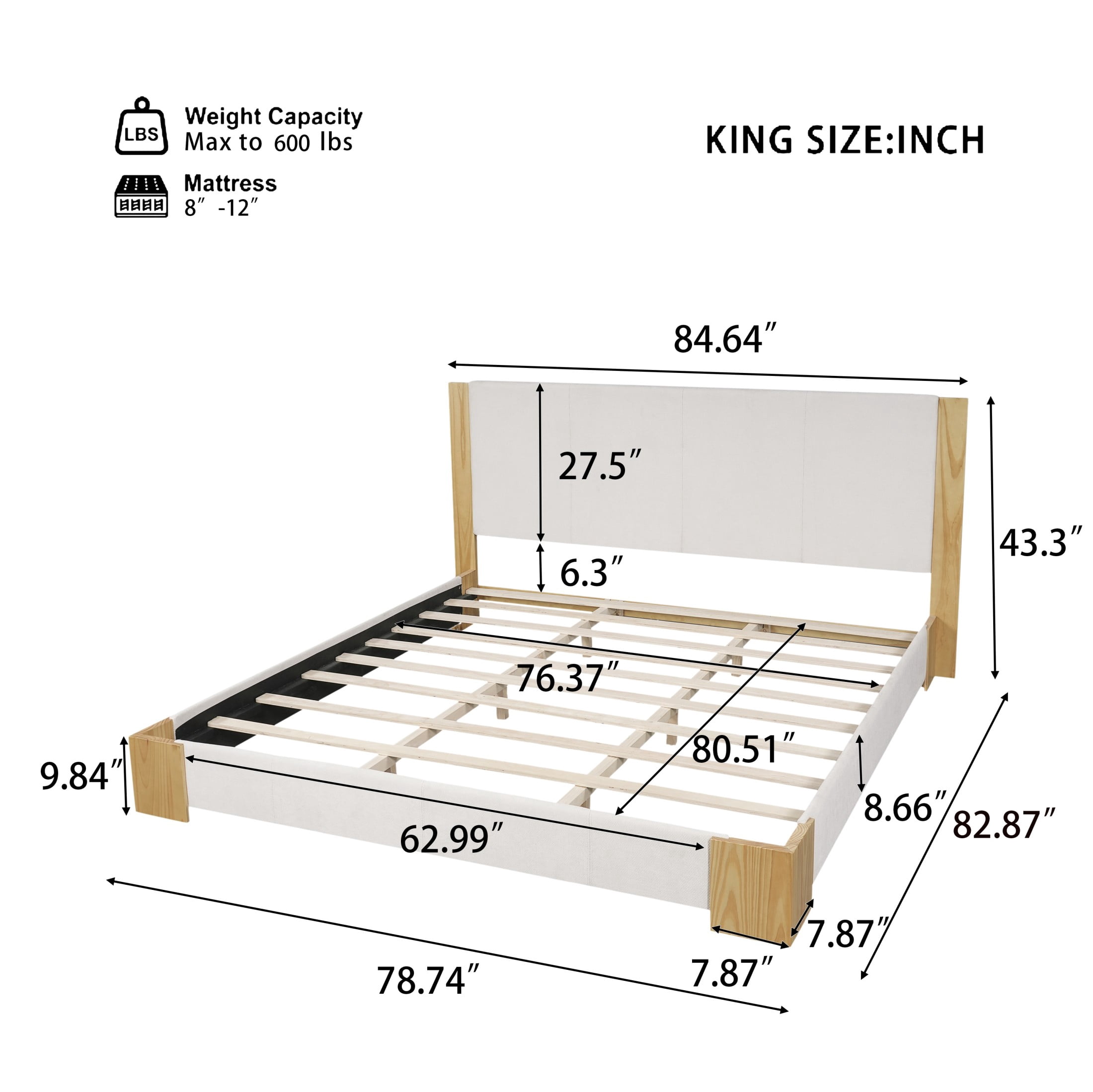 Christopher Knight Home Modern King Size Upholstered Platform Bed with Headboard, Beige+Natural