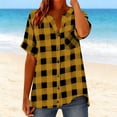 thumbnail image 2 of Rutainlusire Women's Tops Trendy Comfy V-Neck Short Sleeve Plaid Button Down Shirt Women Loose Casual Linen Short Sleeved Tops Button-up Shirt, 2 of 5