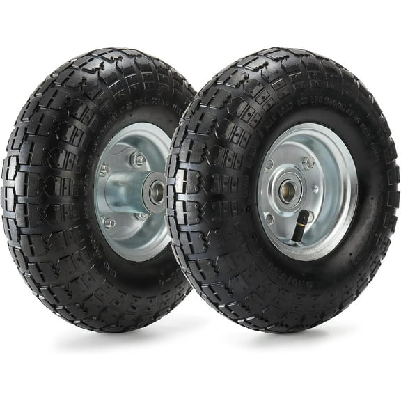 2 Pack Pneumatic Air Filled Tires, 10 Inch Tire Wheel for Hand Truck, 4.10/3.50-4" Heavy-Duty Replacement Wheels for Garden Cart, All Purpose Utility Cart, 2.25"Offset Hub, 5/8"Bearings