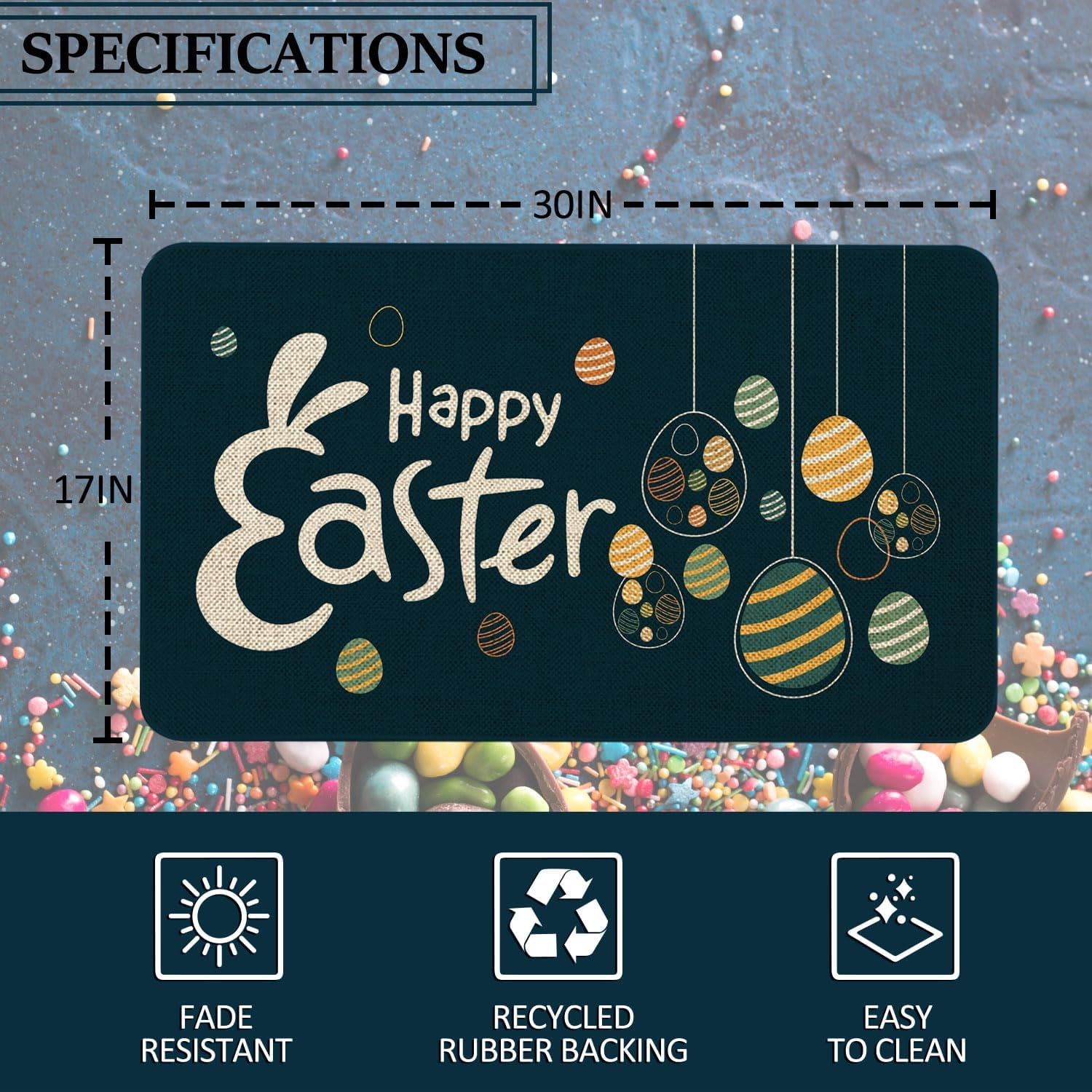 Easter Decor Door Mat - Easter Eggs Farmhouse Welcome Mats Indoor/Outdoor Doormat Non Slip Rubber Decorative Front Door Mats Indoor Rug 17" x 29"