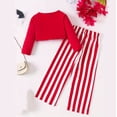thumbnail image 4 of Odeerbi 1-7 Years Toddler Girls Christmas Outfits Cotton Front Tie Knot Long Sleeve Cropped Tops Striped Wide Leg Pants Two-piece Set Casual Loungewear Toddler Girls Clothes, 4 of 5