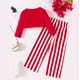 thumbnail image 4 of Odeerbi 1-7 Años Niñas Trajes de Navidad Tops de Algodón Con Nudo de Lazo Delantero de Manga Larga Pantalones de Pata Ancha A Rayas Conjunto de Dos Piezas, 4 of 5