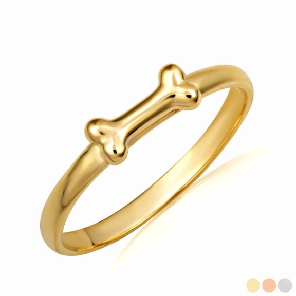 10k Yellow Gold Pet Dog Bone Ring (Size 4)