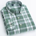 thumbnail image 2 of Camisa de manga larga de corte regular para hombre Camisa de solapa a cuadros de lino y algodón Camisa de vestir informal delgada para hombre, 2 of 4
