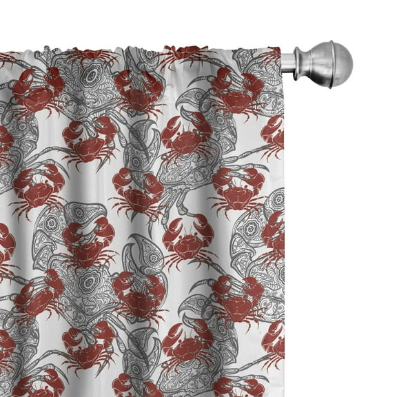 Ambesonne Sea Animal Curtains, Illustration of Crab, Pair of 28"x84", Ruby and Grey