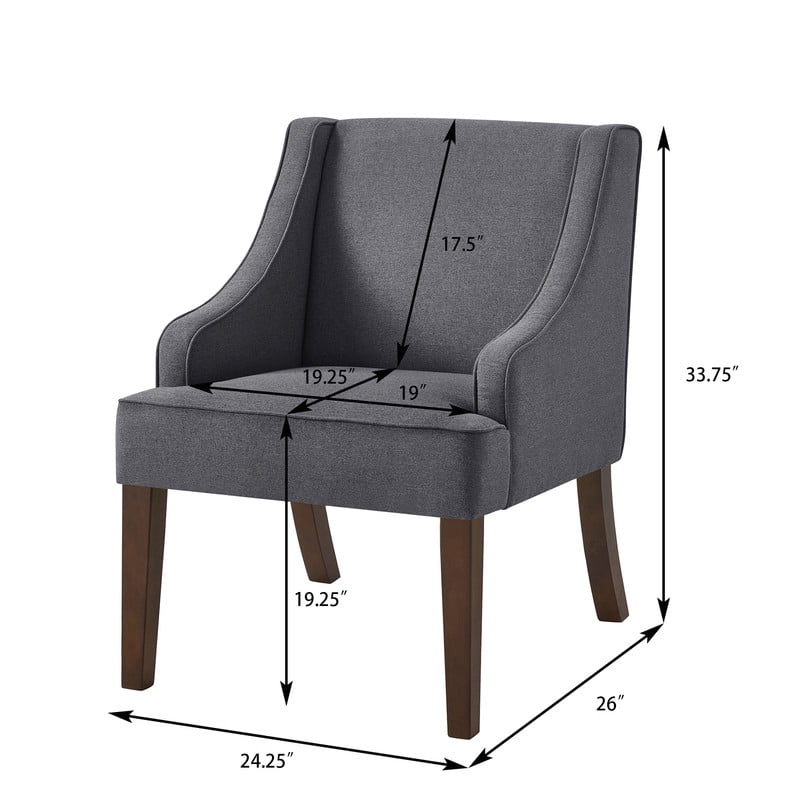 Mid Century Modern Accent Chair, Upholstered Fabric Armchair with Solid Wood Legs, Comfy Lounge Reading Chair for Living Room, Bedroom, Office, Dark Gray