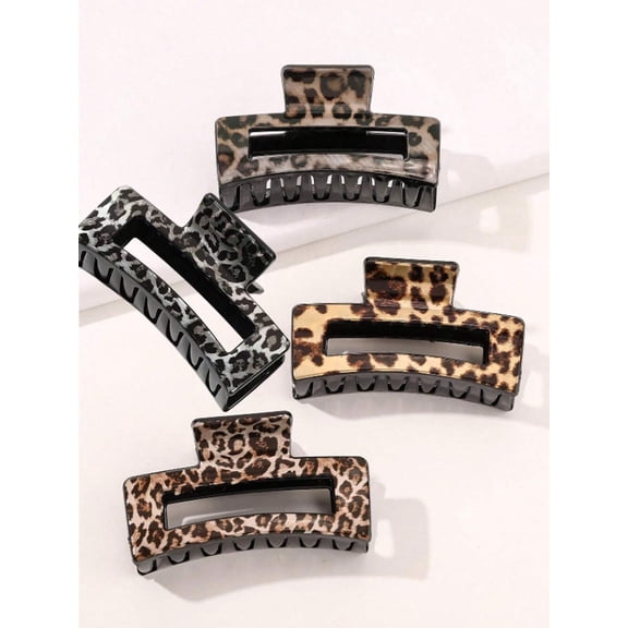 Homlyo4 Pack Leopard Print Hollow Hair Claw Clips, Non?Slip Rectangular Hair Jaw Clips for Thick Hair