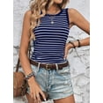 thumbnail image 5 of Blue And White Striped Round Neck Slim Fit Ribbed Tank Top, 5 of 6