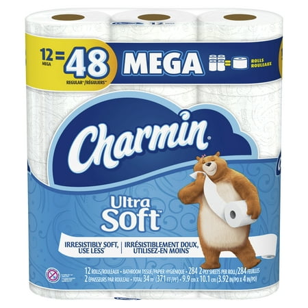 Charmin Ultra Soft Toilet Paper, 12 Mega Rolls (= 48 Regular Rolls)