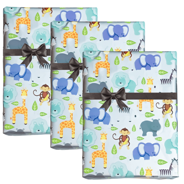 Zoo Animals Lion Elephant Giraffe Baby Shower Specialty Gift Wrapping Paper  Premium Specialty 15Ft Roll 