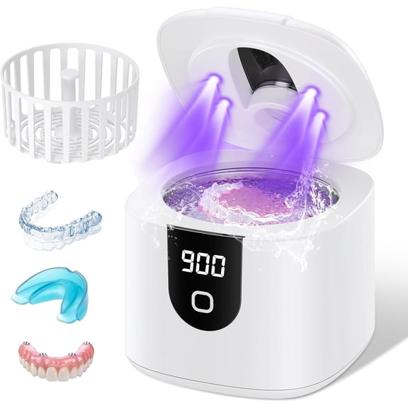 45kHz Ultrasonic Retainer Denture Cleaner Machine, Fast Cleaning for Aligners, Mouth Guards, Braces, Toothbrush Heads & Jewelry, 200ML Dental Cleaning Pod