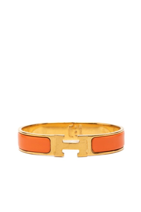 Pre-Owned Hermes Click H PM Bracelet Bangle Gold Orange Enamel Plated GP Women's HERMES