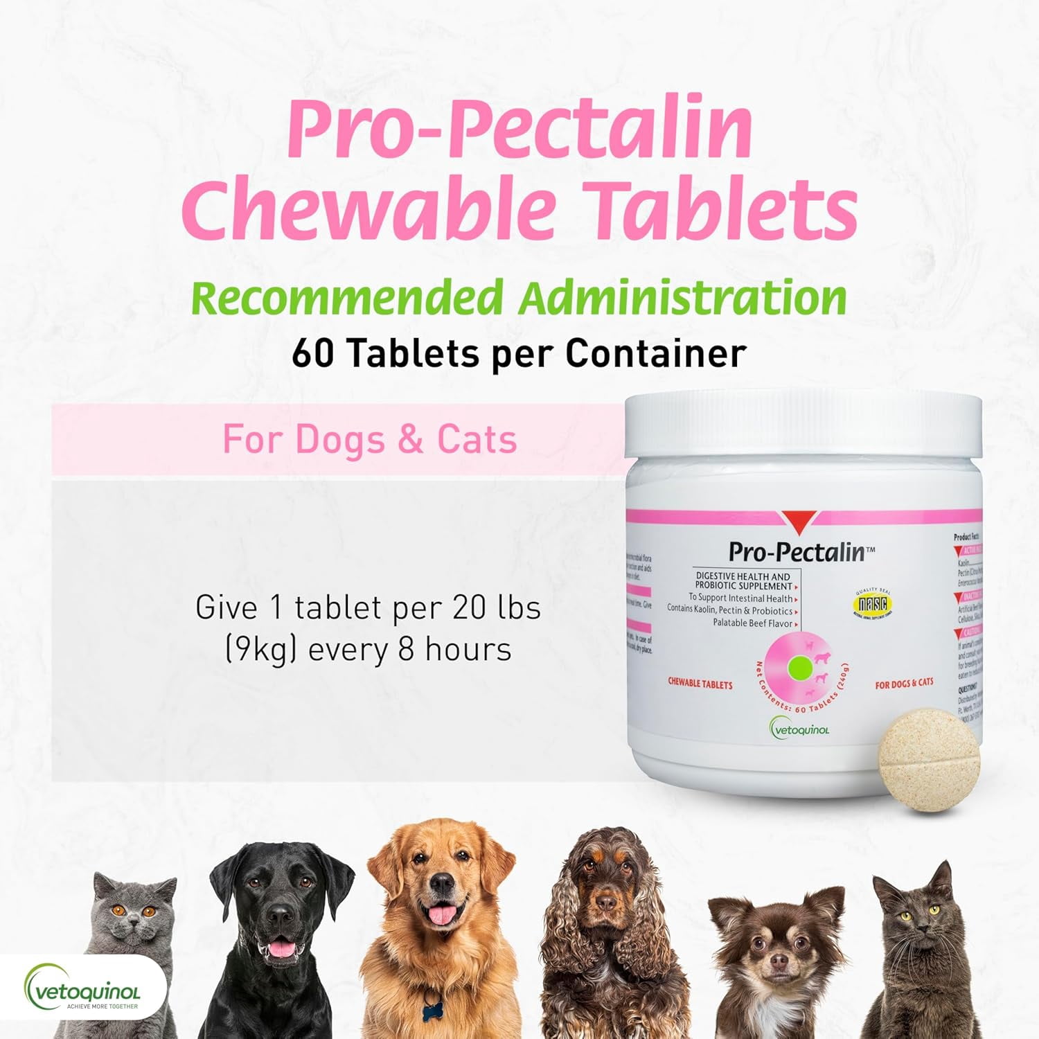 Vetoquinol Pro-Pectalin Chewable Tablets for Dogs & Cats with Kaolin and Pectin