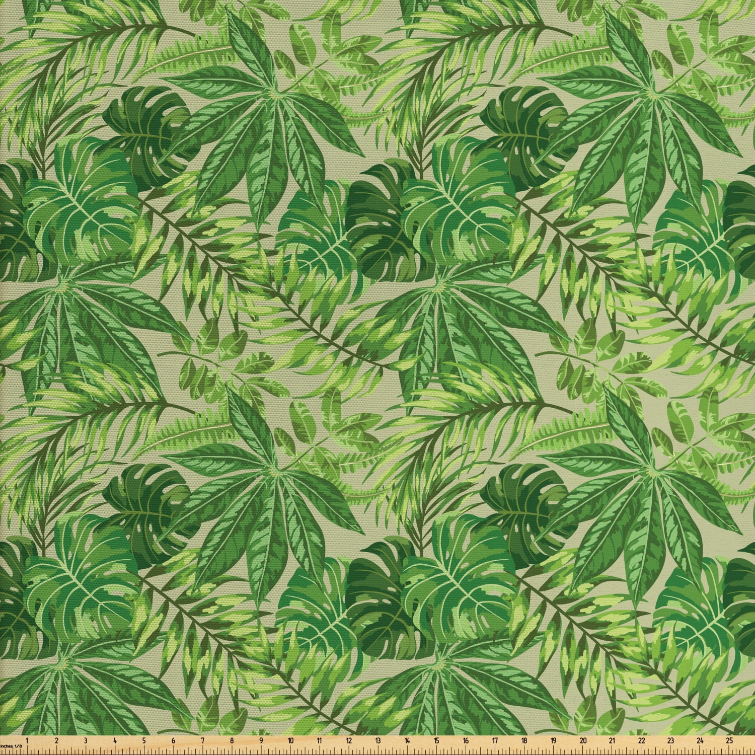 Green leaf fabric by the yard exotic pattern with tropical leaves
