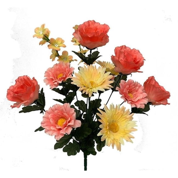 MDR Trading AI-FL3684COR-Q01 Coral & Yellow Rose & Gerbera Daisies Bunch Artificial Flower