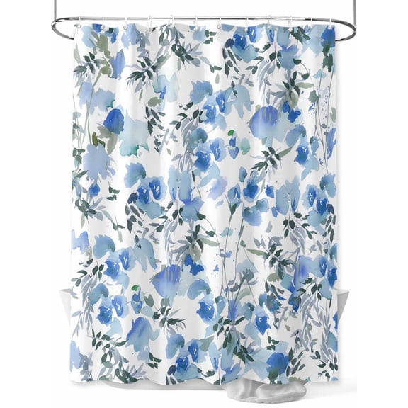 Shower Curtain Blue Floral Bathroom Curtains with Hooks, Waterproof Fabric Watercolor Wildflowers Bath Shower Curtains Set for Bathroom Bathtubs Decor 36x72 Inch