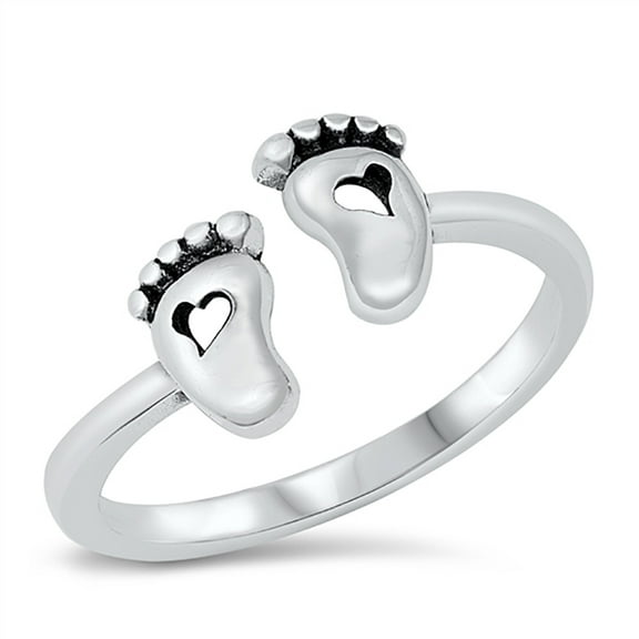 All in Stock Sterling Silver Little Feet Heart Ring Size 9