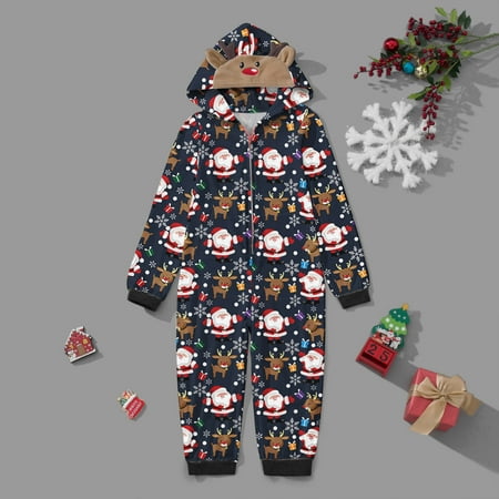 

ZMHEGW Christmas Pajamas Kids Romper For Family Cute Big Headed Deer Print Pjs Plaid Long Sleeve Jumpsuit Soft Casusal Holiday Sleepwear