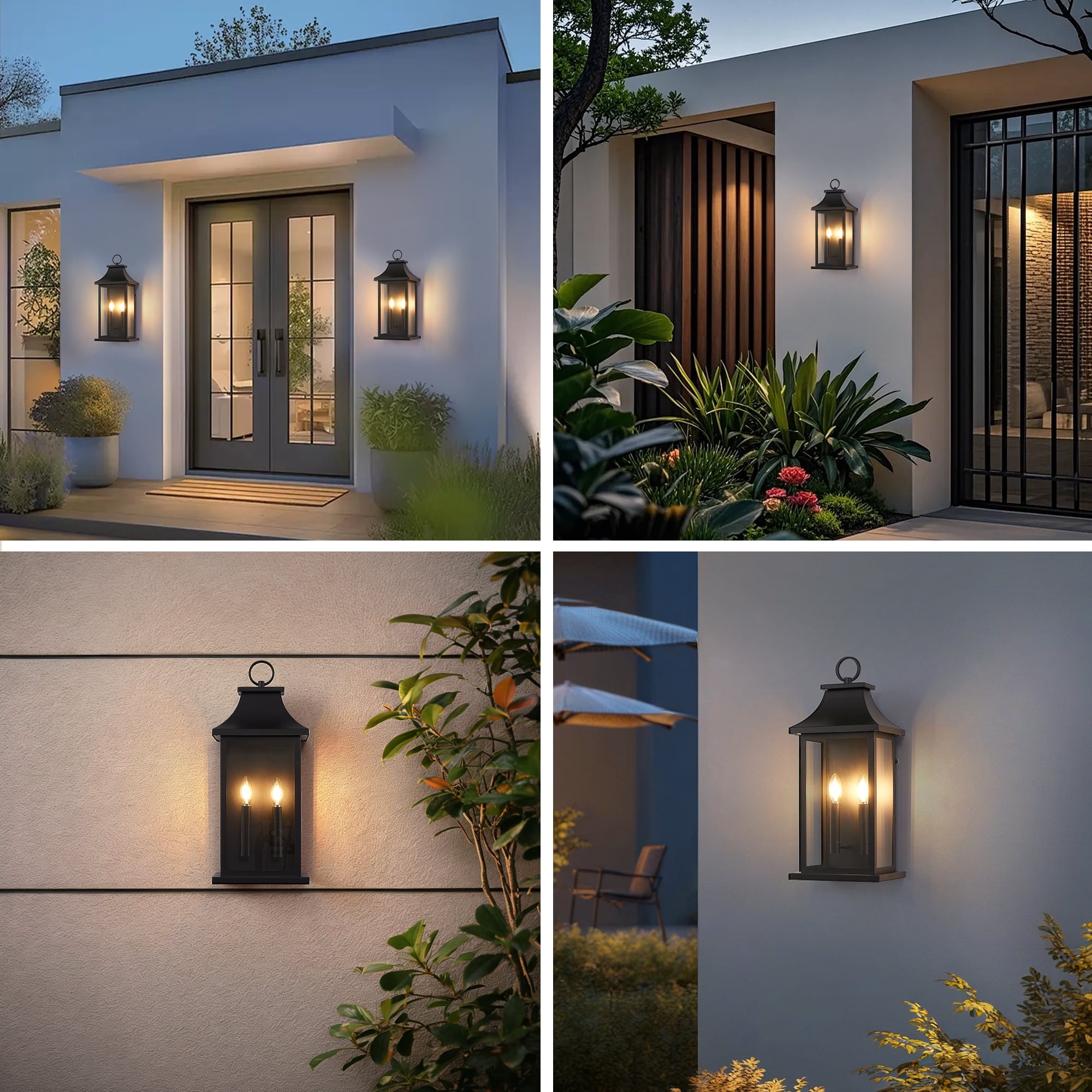 Leumius 2-Pack Outdoor Wall Lantern 2-Light, 22.2" Large Outside Wall Sconce, Modern Black Wall Light Fixture with Glass, Waterproof Exterior Lamp for House, Porch, Garage