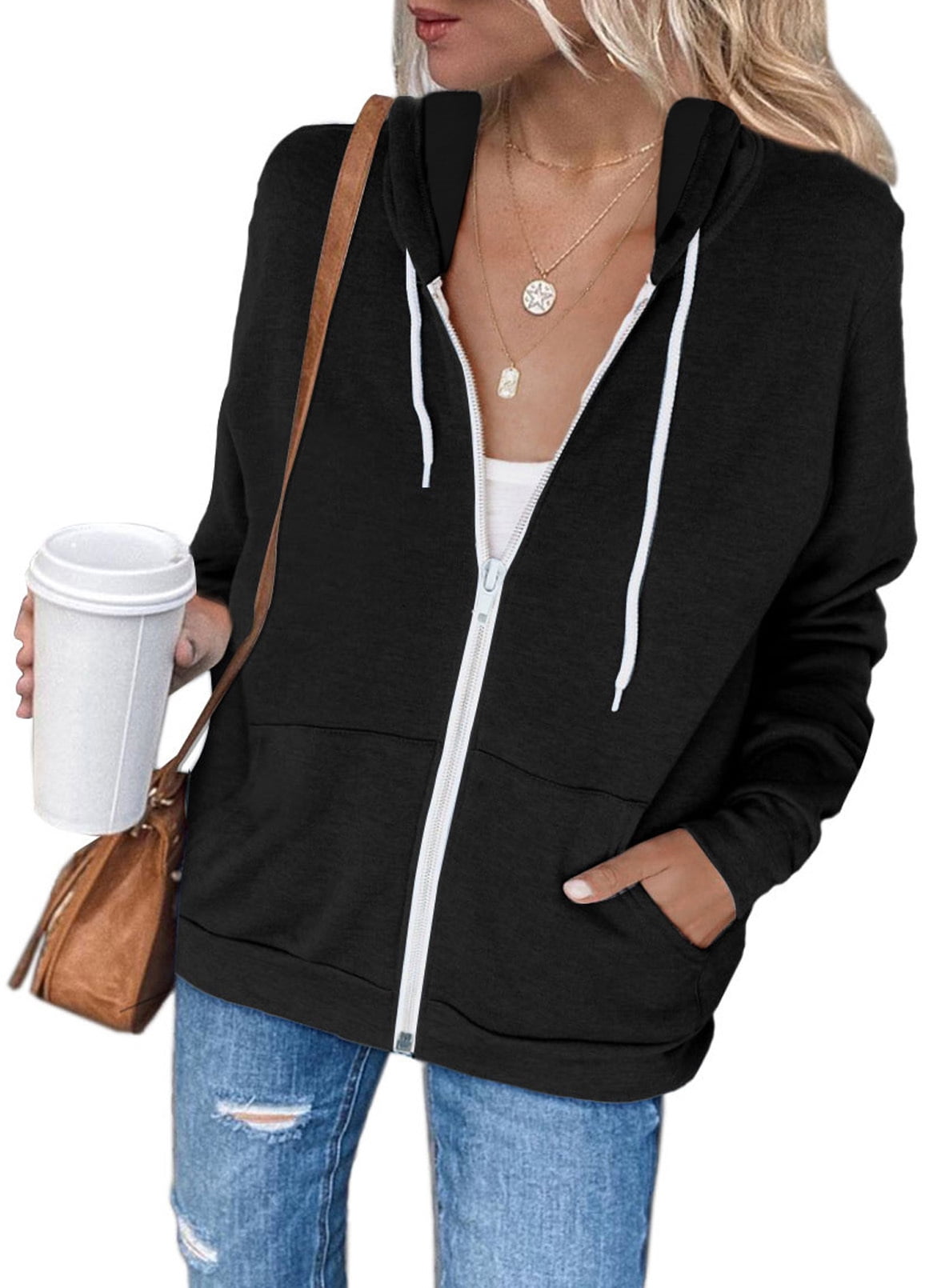 Asvivid Women's Full Zip Up Hoodie Long Sleeve Hooded Sweatshirts ...