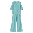 thumbnail image 7 of Zekutng Lounge Sets for Women Loose V-Neck Roll-up Sleeve Linen-Blend Shirt & Elastic Waist Wide Leg Pant Matching Set,Sizes S-3XL, 7 of 7