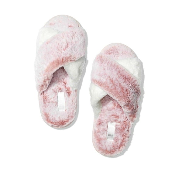 Victoria's Secret Pink Soft Plush Faux Fur Crisscross Slippers Mauve Pink and White, Medium (7/8) New