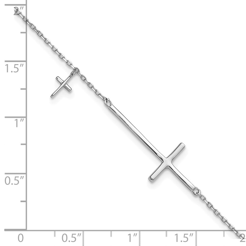 Diamond2Deal 925 Sterling Silver Rhodium-plated Sideways Cross with 1" ext. Cable Chain Bracelet for Men 8"