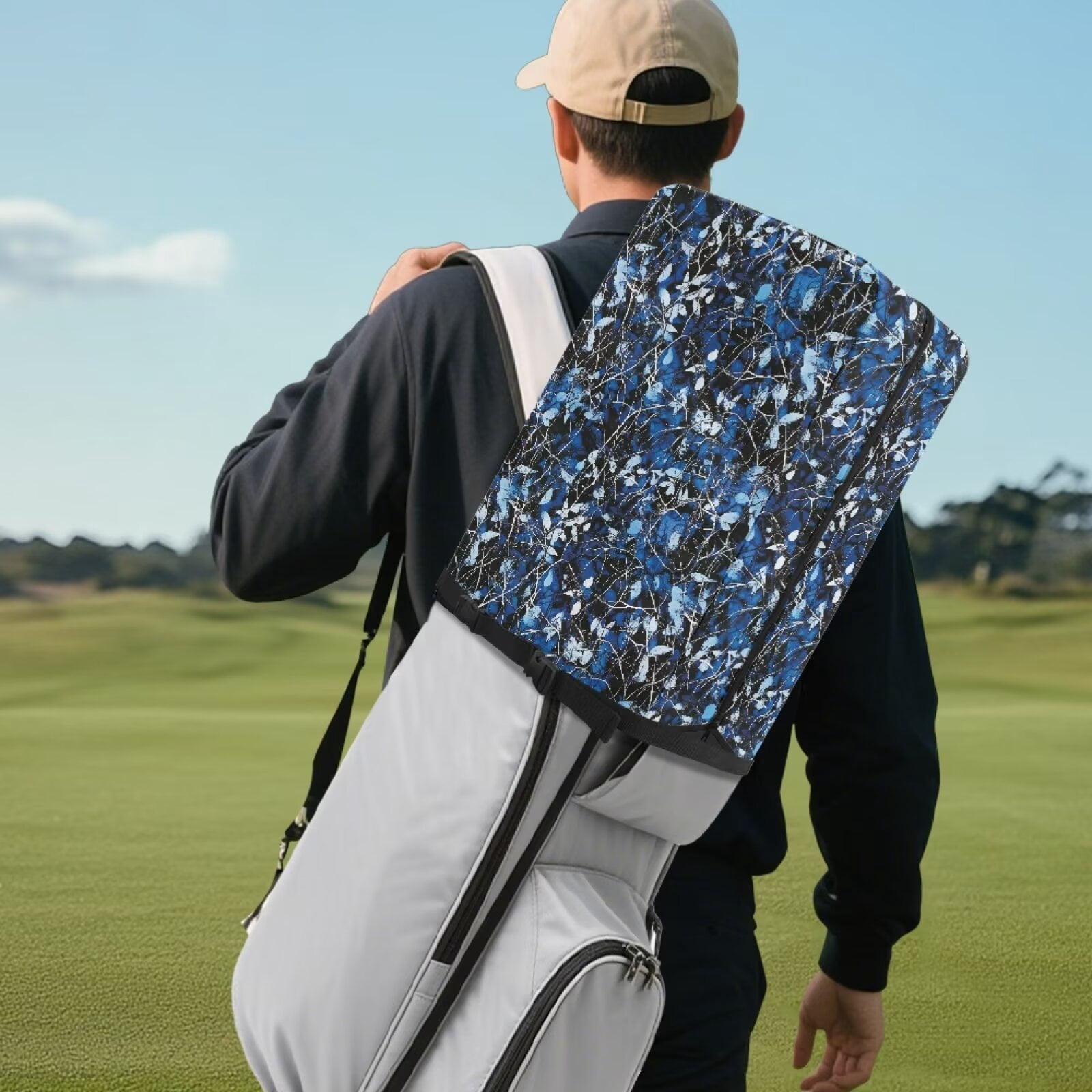 Chririnla Blue Hunting Camouflage Golf Bag Dust Cover Lightweight Dust Hood with Zipper Universal Fit for Most Golf Bags Golf Club Accessories