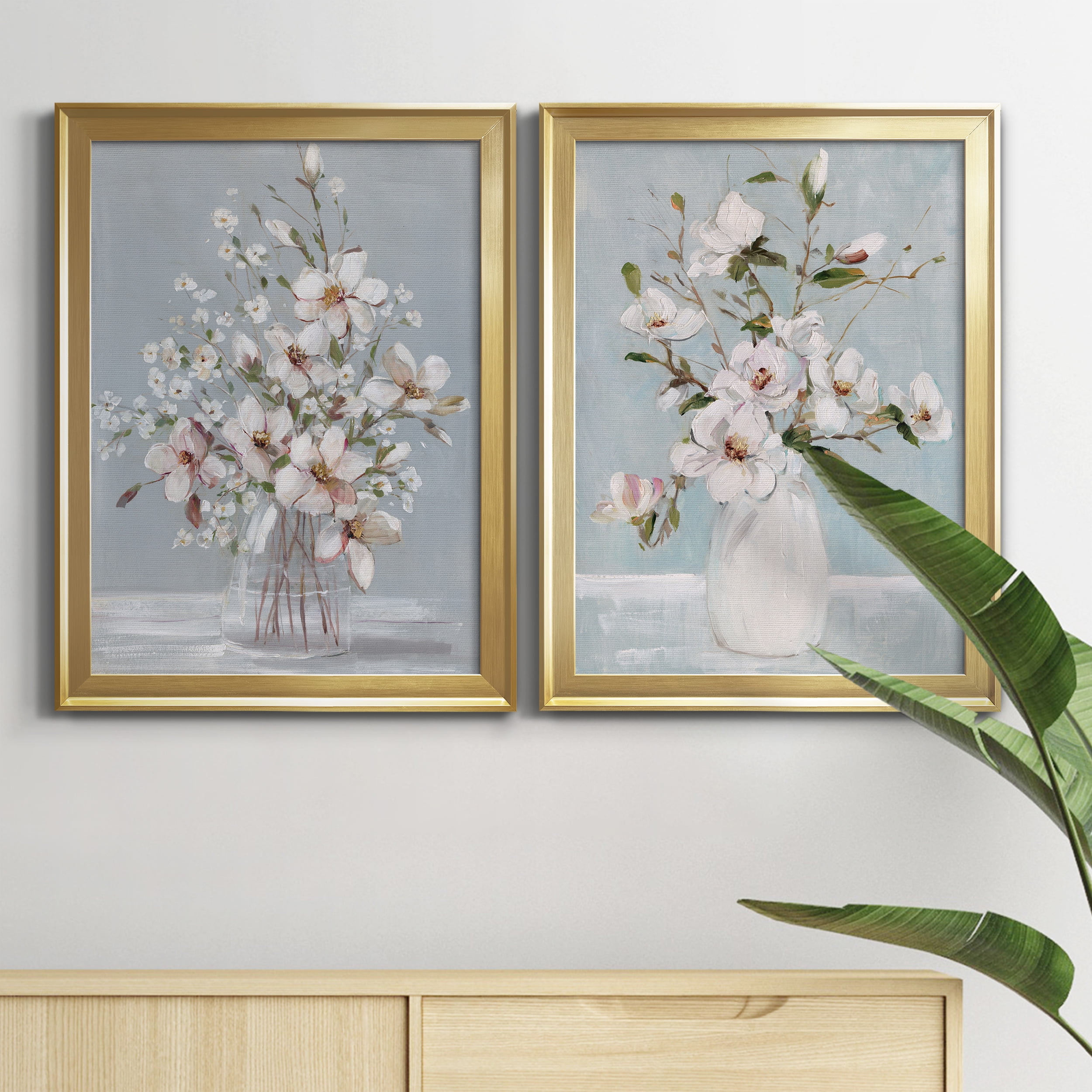 2 Piece Set Magnolia Romance Premium Framed Canvas - Ready to Hang - 22.5 x 30.5 Each - Gold Frame