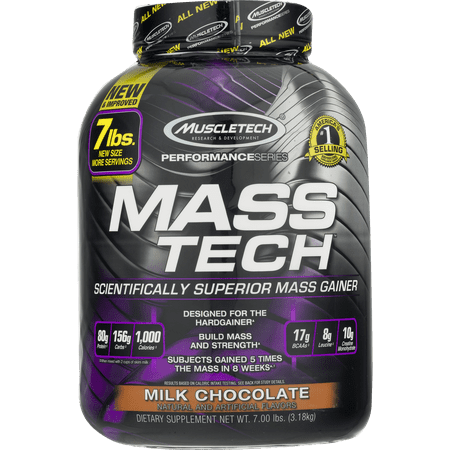 Muscletech Mass Tech Gainer Protein Powder, Milk Chocolate, 60g Protein, 7