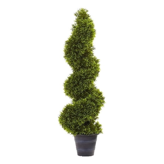 Pemberly Row 36" Grass Spiral Topiary with Deco Planter in Green/Gray