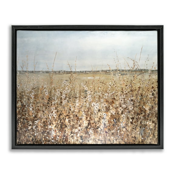 Stupell Industries Solemn Neutral Meadow Landscape & Nature Painting Black Floater Framed Canvas Art Print Wall Art, 21 x 17
