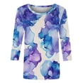 thumbnail image 4 of T-Shirt for Women Round Neck Three Quarter Sleeve Casual Loose Fit Abstract Marble Ink Art Graphic Print Stretchy Soft Lightweight Daily Wear Tops, 4 of 5
