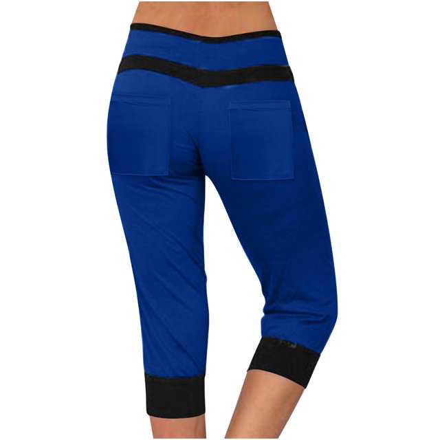 Yuyuzo Womens Capri Pants Plus Size Drawstring Stretch Athletic Color Block Sweatpants with Pockets