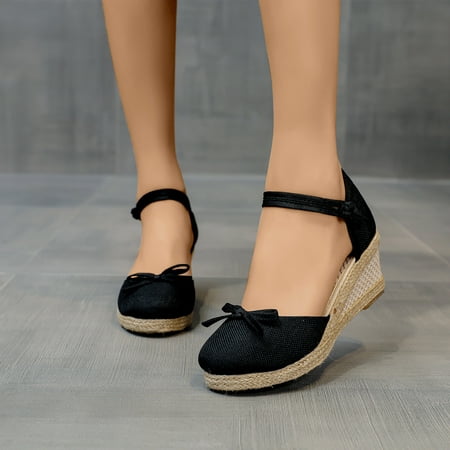 

Gnobogi Dresses For Women 2023 Womens Wedge Sandals Closed Toe Buckle Strap Comfortable Casual Summer Platforms Black
