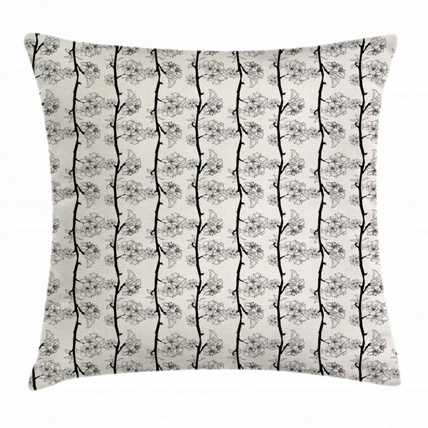 Cherry Blossom Throw Pillow Cushion Cover, Vertically Aligned Parallel
