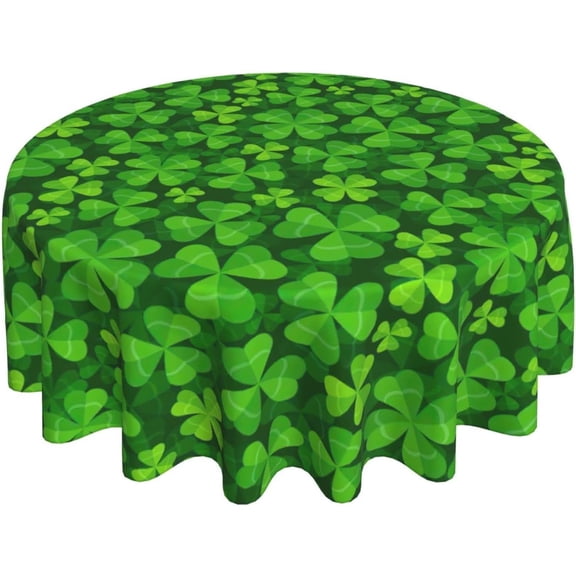 St Patricks Day Tablecloth Round Clover Shamrock Green Table Cloths Circular Table Cover Waterproof and Dustproof Wipeable Polyester Tabletop for Dining Kitchen Picnic Party Decor 60 Inch