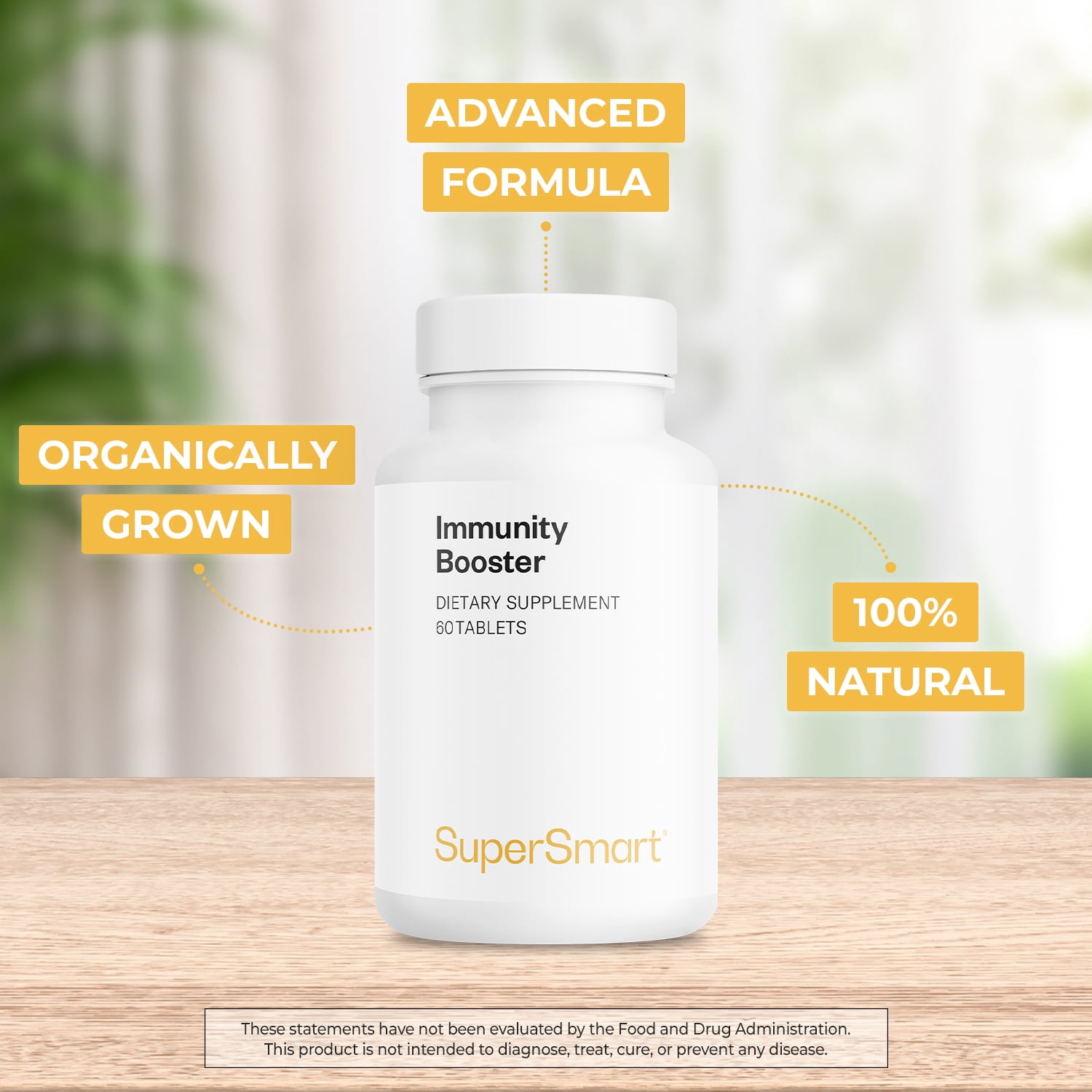 SuperSmart Immunity Booster (Advanced Formula) - with Echinacea, Beta Glucan, Vitamin C, Zinc - Natural Supplement | Non-GMO & Gluten Free - 60 Tablets